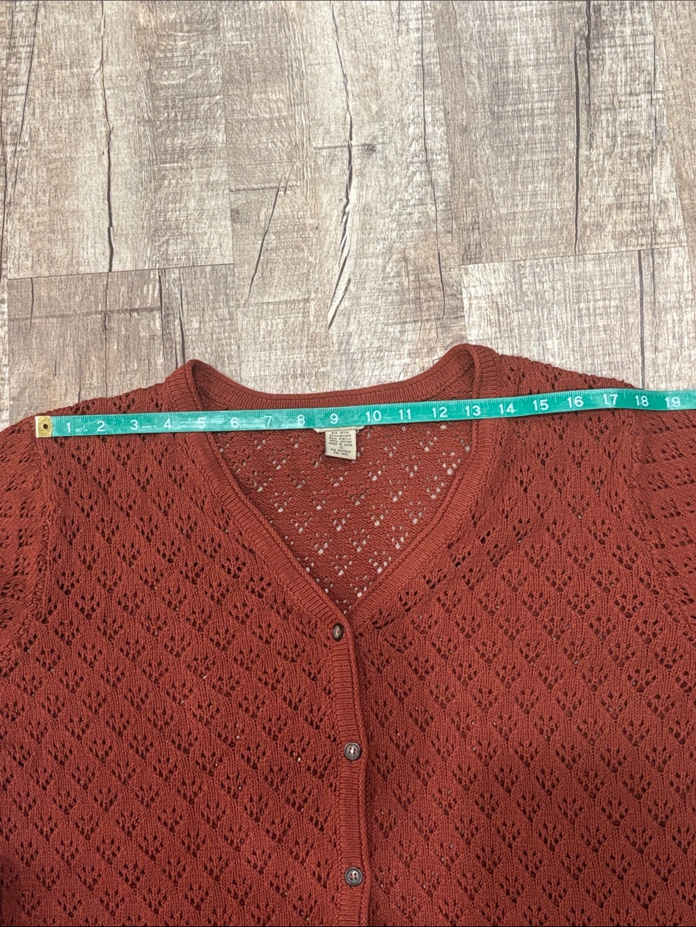 TEDDI Vintage Classic Crochet V‑Neck Button Cardigan Sweater - Rust XL - Picture 5 of 7